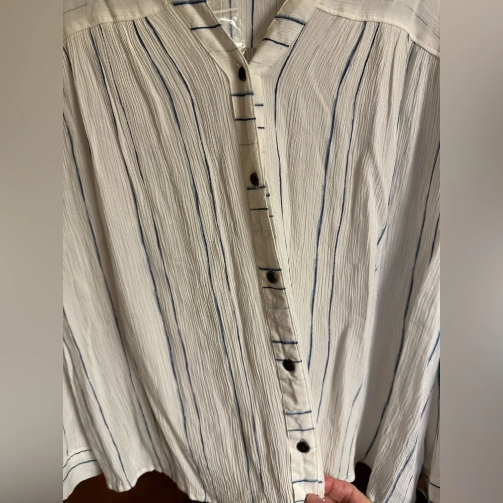 NWOT, size XXL a.n.a. long sleeve white button down blouse with blue stripes - Picture 8 of 14